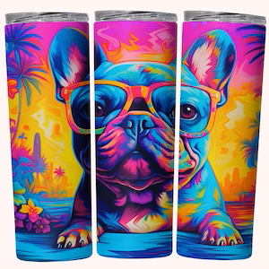 Neon Frenchie Beach 20Oz Skinny Tumbler