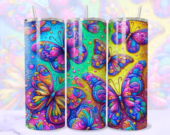 Neon Butterfly 20Oz Skinny Tumbler