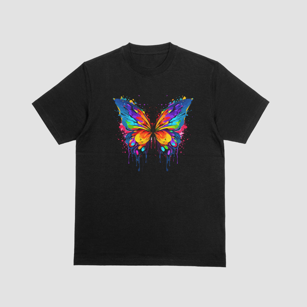 Watercolor Butterfly Black Kids Tshirt