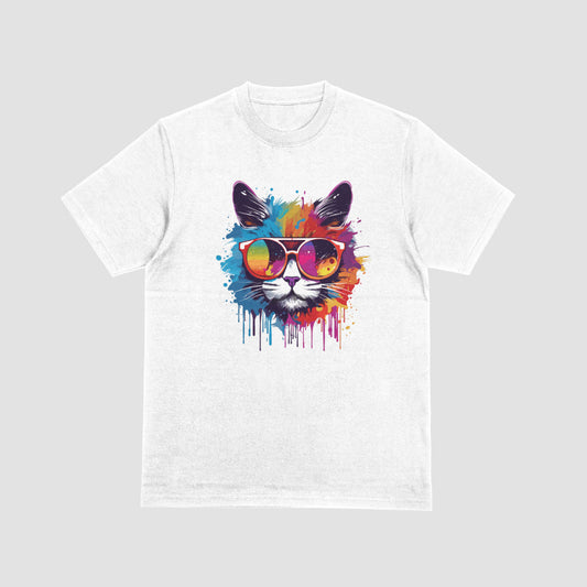 Watercolor Cool Cat White Kids Tshirt