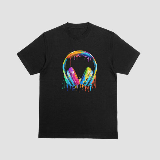 Watercolor Headphones Black Kids Tshirt