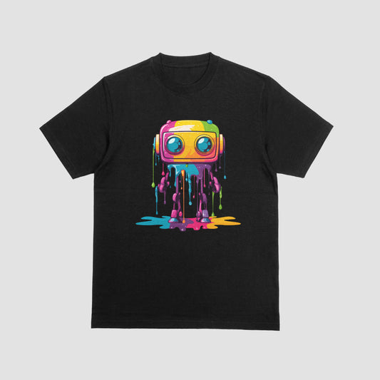 Watercolor Robot Black Kids Tshirt