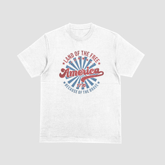 Land Of The Free America White Tshirt