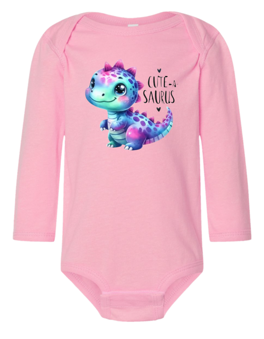 Cute A Saurus Long Sleeve Baby Onesie