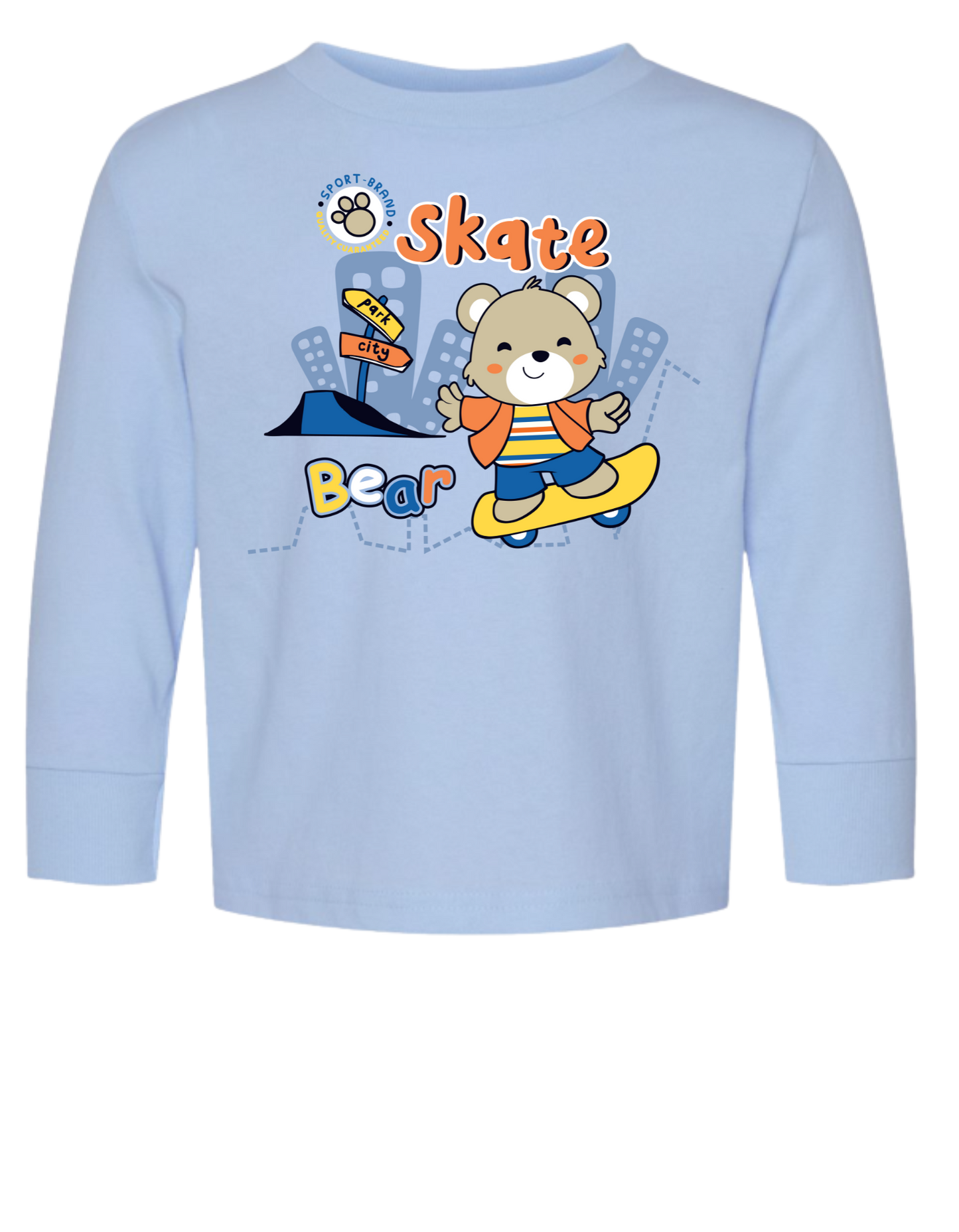 Skate Bear Long Sleeve Toddler Tshirt
