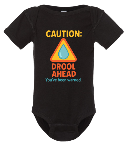 Caution Drool Head Short Sleeve Baby Onesie