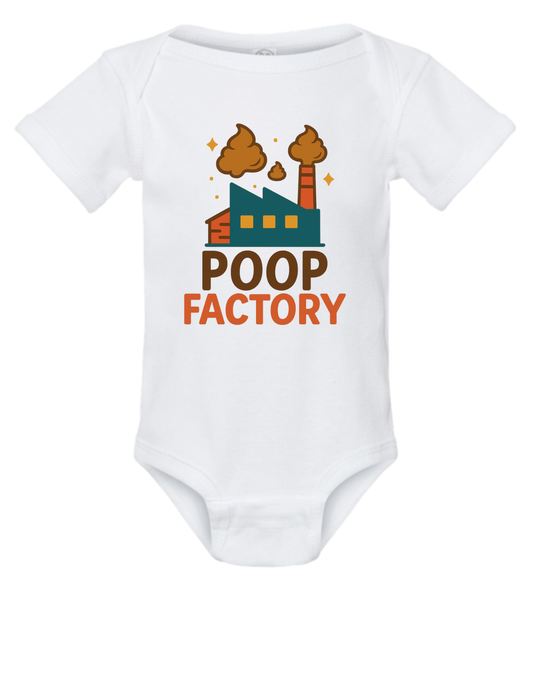 Poop Factory Short Sleeve Baby Onesie