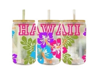 Hawaii Hibiscus Glass Tumbler