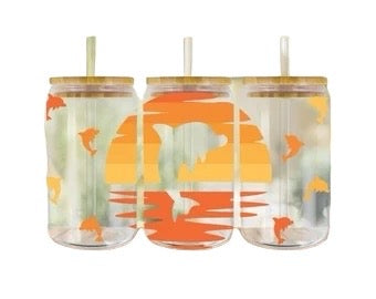 Sunset Dolphin Glass Tumbler